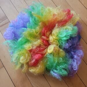 1992 Vintage Rainbow Clown Wig – Curly Costume Hair Halloween Party